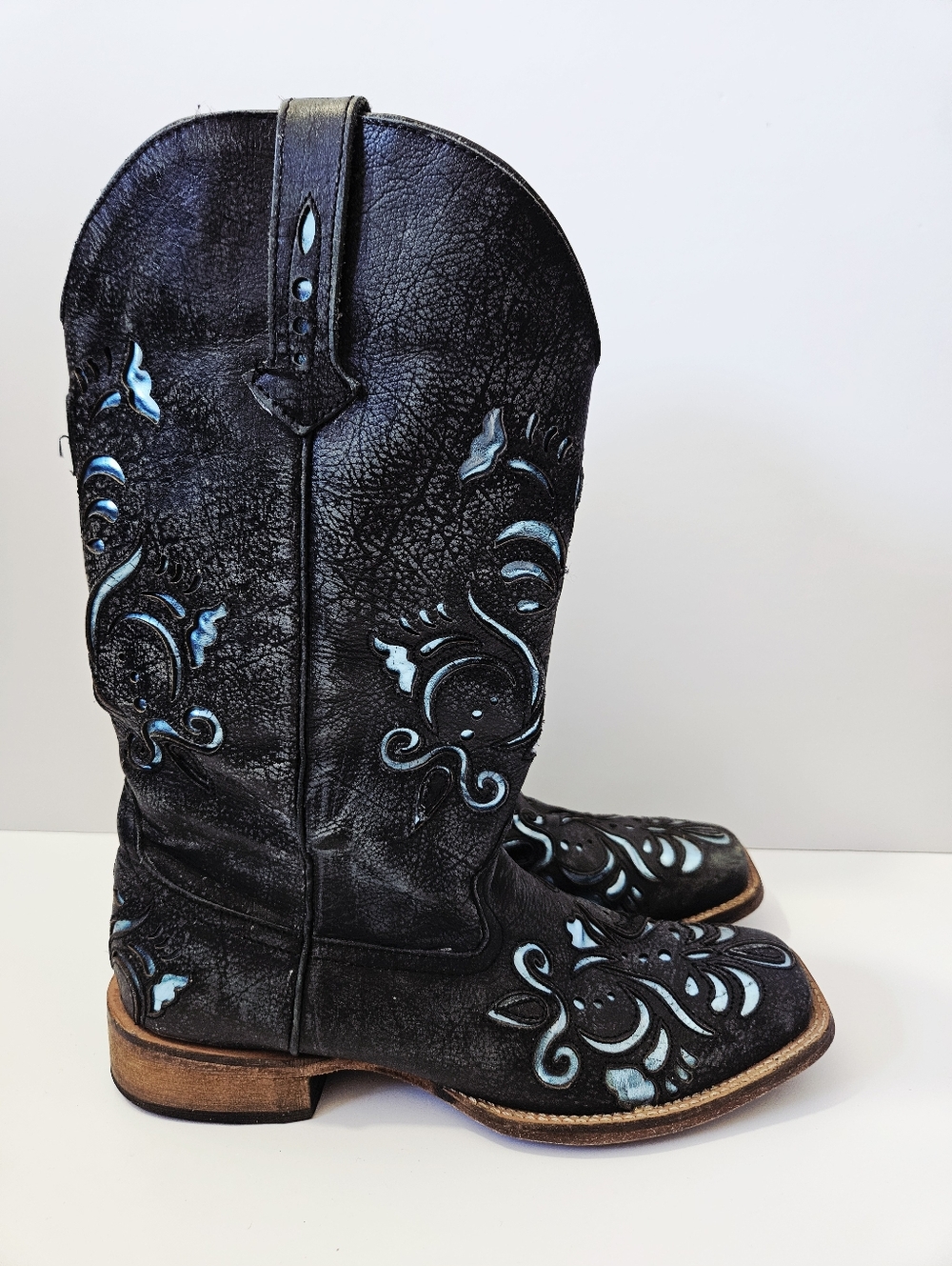 Roper Belle Square Toe Cowboy Boots Size 8 Leather Inlay Cowgirl Western